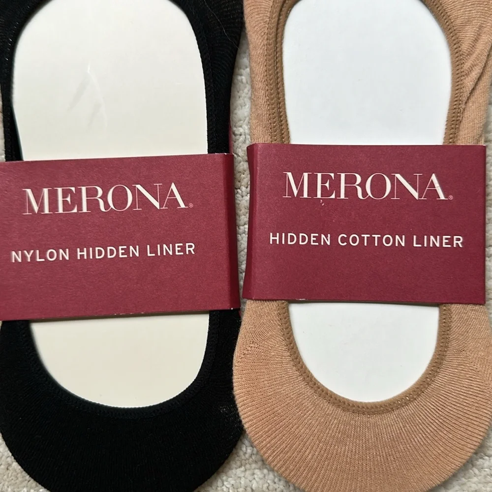 4 Pairs Merona and Peds Hidden Nylon Liner Socks - Black Pattern and Nude